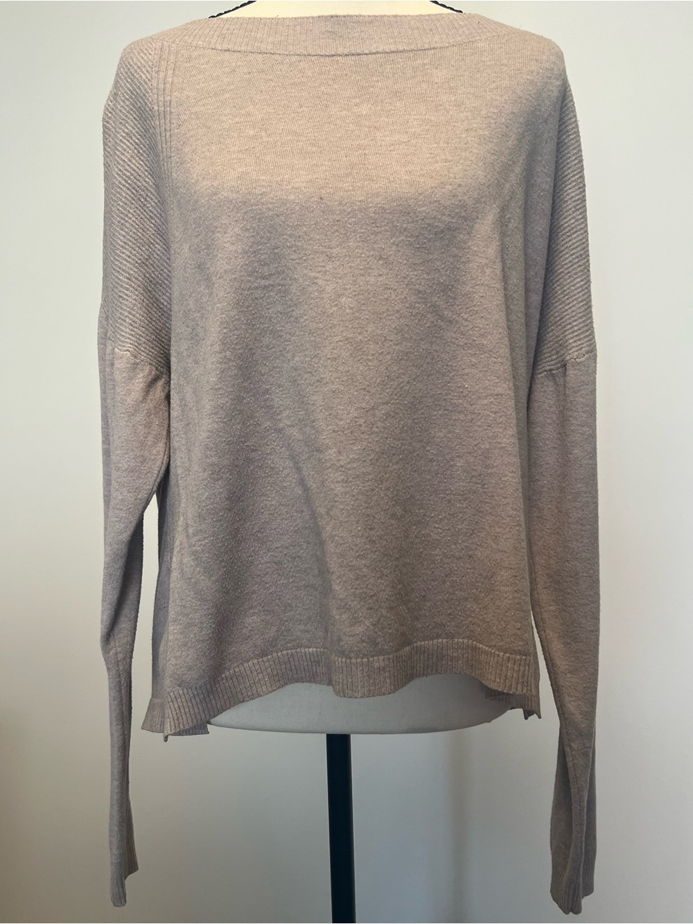Cyrus Womens Taupe Tan Ribbed Detail Boat Neck Long Sleeve‎ Knit Sweater Size M